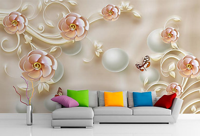 Fototapeta 3D kvety s perlami